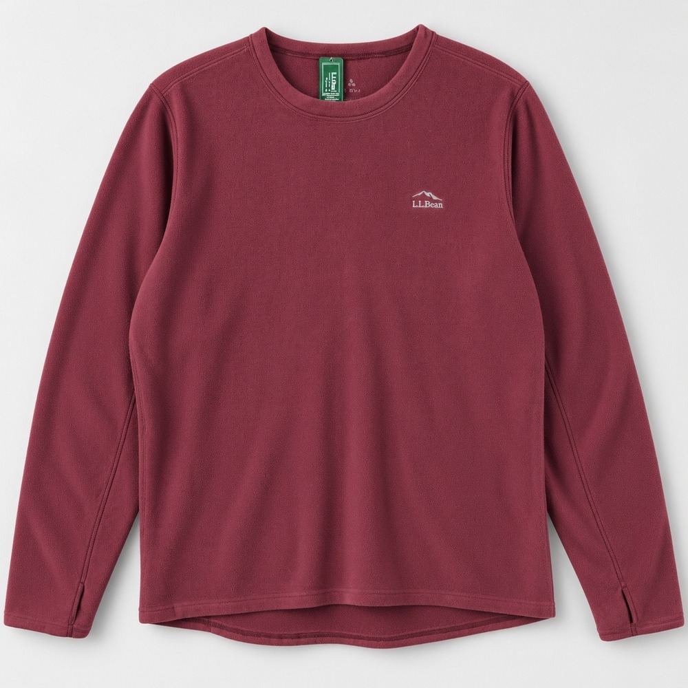 LL Bean Fleece Base Layer LS Crew Mens L Red Wine 507377